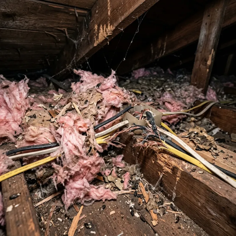 Contaminated ceiling insulation being assessed in a Kallista roof space