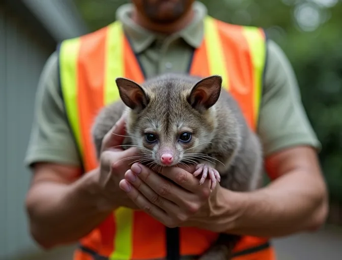 Animal handler safely recovering a deceased possum in Kallista